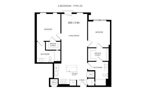 Floor plan for 2 beds, 2 baths, 1028 sqft